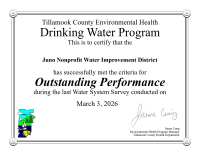 Juno Nonprofit Water Improvement District 2026 Outstanding Performance Certificate